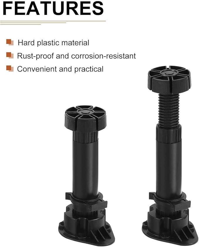 150x44mm(LxW) Adjustable Leveling Feet - 8Pack- Good for Furniture - Leveler Support Frame Replacement Legs - Black