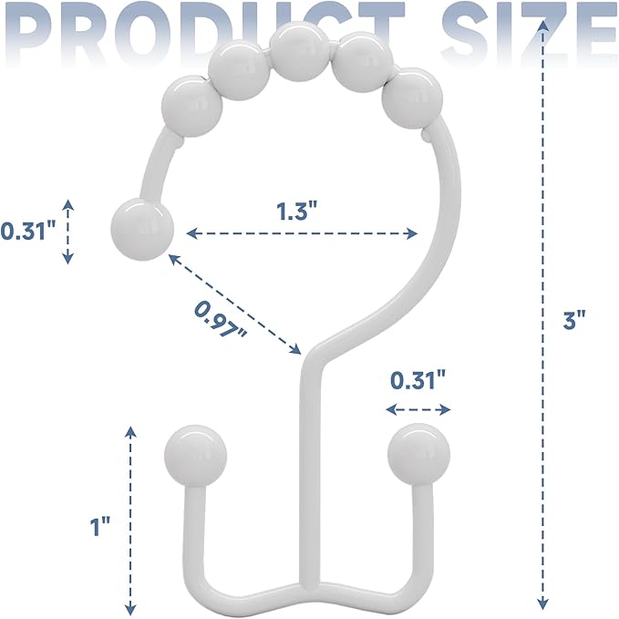 Titanker Shower Curtain Hooks Rings, Rust Resistant Metal Double Glide Shower Hooks for Bathroom Shower Rods Curtains, Set of 12 Hooks - White
