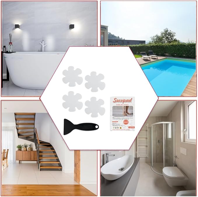 Original Bathtub Stickers Non-Slip, Safety Shower Treads Adhesive Appliques with Premium Scraper