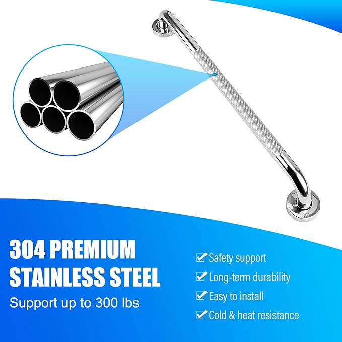 supregear Grab Bars for Bathtubs and Showers, Anti Slip Bathroom Grab Bars for Seniors, 304 Stainless Steel Safety Shower Handle, Toilet Handicap Elderly Assist Bathroom Wall Handle, 22 inch