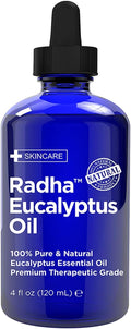 Radha Beauty Eucalyptus Essential Oil 4 oz - 100% Pure & Therapeutic Grade, Steam Distilled for Aromatherapy, Relaxation, Shower, Sauna, Bath, Steam Room and Other DIY Projects.