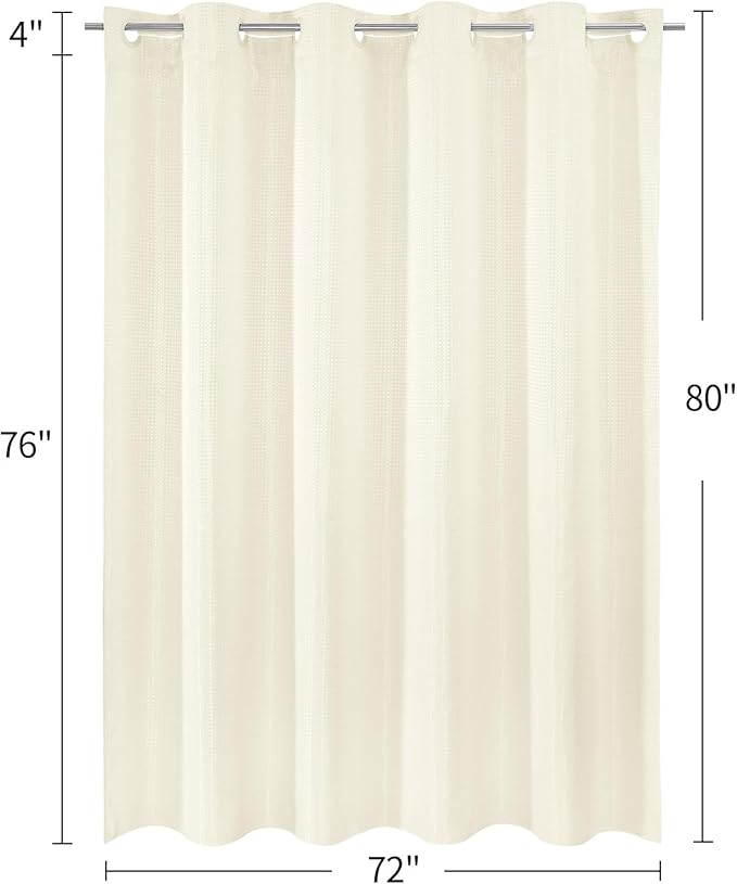 MitoVilla Ivory Long Shower Curtain Liner Set 72 x 80, No Hooks Needed 80 inch Long Heavyweight Waffle Fabric Shower Curtain Set with Snap-in Liner for Hotel Grade Spa-Like Bathroom Decor, Ivory/Beige