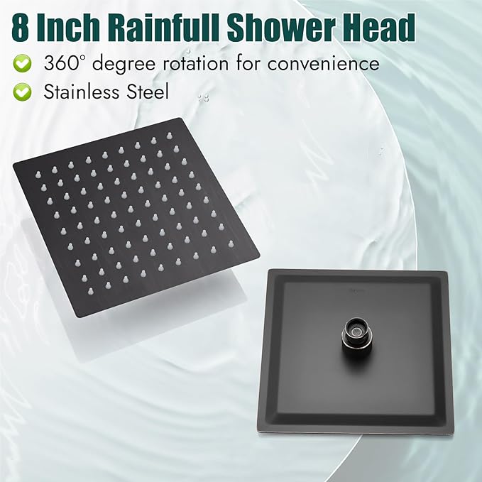 Heyalan 8 Inch Shower Head and Handle Set Square Shower Faucet Set Bathroom Rainfall Shower System Stainless Steel Showerhead Single Function Shower Trim Kit,Female Thread Valve,Oil Rubbed Bronze
