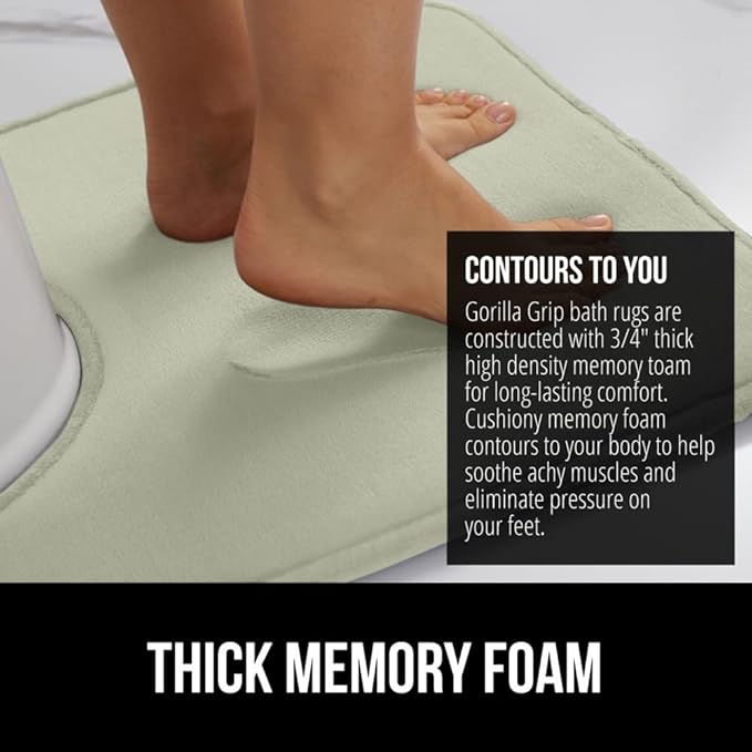 GORILLA GRIP Thick Memory Foam Toilet Rug for Bathroom, Square Shaped Washable, Soft Absorbent Velvet Topside Floor Mats, Machine Wash, Cushioned Luxury Rugs for Bath Room, 22.5x19.5 Sage
