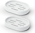 Topsky 2 Pack Soap Dish for Shower, Sink, Bathtub, Oval Plastic White Soap Bar Holder with Drain, Easy to Clean, Durable