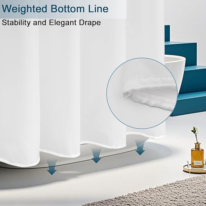 AooHome White Stall Size Bathroom Curtain for Hotel, Fabric Shower Liner with Hooks for Hotel, Waterproof, 48 Width x 72 Height Inch