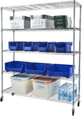 5 Tier Storage Racks Shelving, Heavy Steel Pantry Shelves, Adjustable Wire Shelving Rack with Wheels, Suitable for Garage, Kitchen, Bathroom, Office, 59" W x 18" D x 71" H, Chrome
