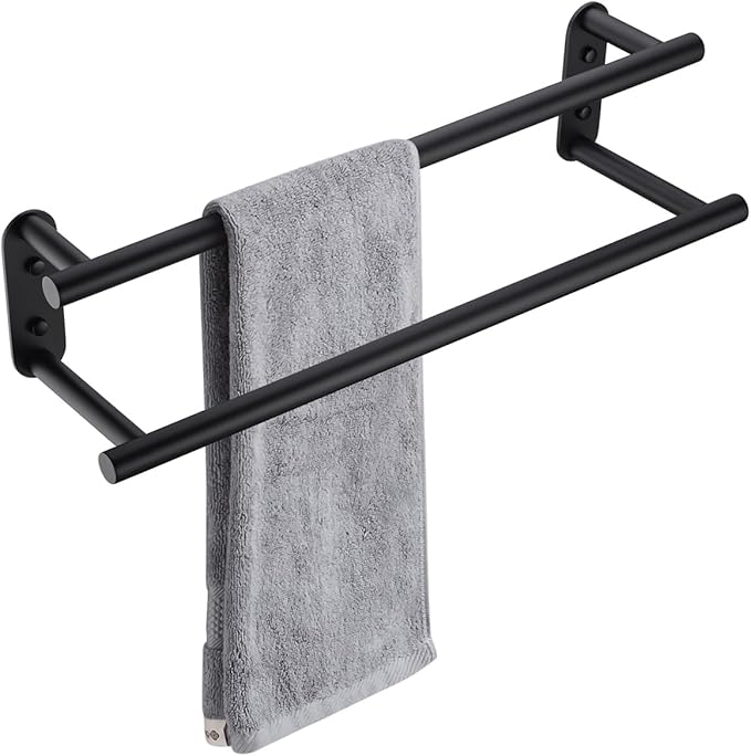 BAGNOLUX Double Towel Bar, SUS304 Towel Racks for Bathroom Wall Mounted 2-Tiers Ladder Towel Rails, Space Saving Bathroom Towel Holder Shelves Rack, Long Towel Hanger (16“-Round-Matte Black)