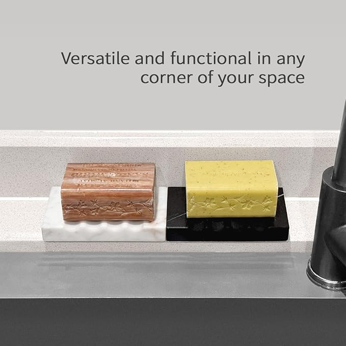 Real Matte Black Marble Soap Dish for Bathroom Sink & Shower Stone Tray Small Unique Bar Soap Holder with Draining | Non-Slip, Luxury Bath Room Accessories