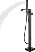 Freestanding Bathtub Faucet Matte Black Floor Mounted Tub Filler with Hand Shower Brass High Flow 360 Degree Swivel Standing Spout Mixer Taps
