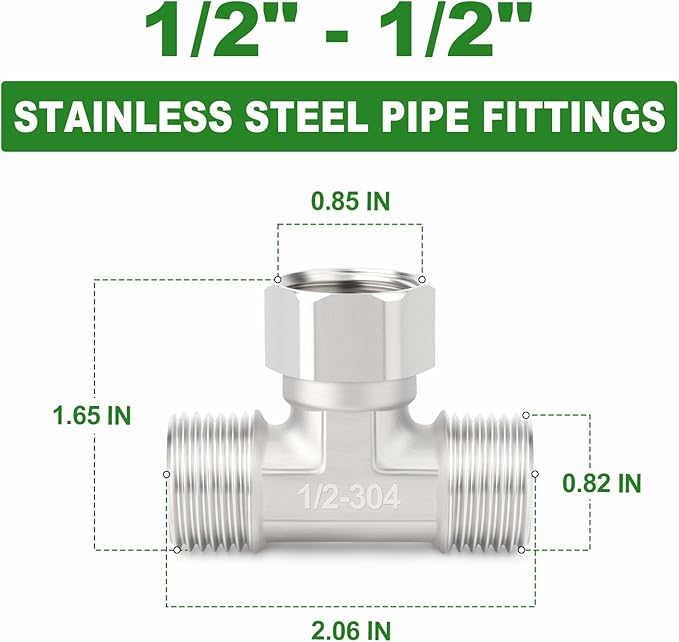 TAISHER 2PCS 304 Stainless Steel 3 Way Top Flexible Movable Tee Connector, 1/2" Male for Sprayer, Angled Valve, Shower Arm