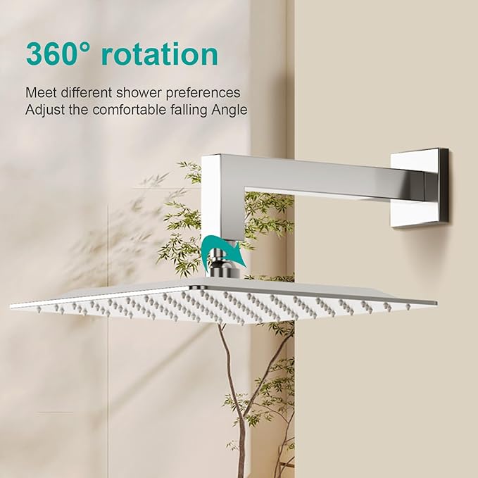Square Rain Shower Head, High Flow Stainless Steel,Work with any decorative style，All Metal Rainfall Shower Head (Chrome, 10)