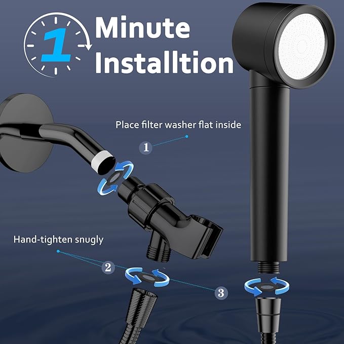 Filtered Shower Head with Handheld, High Pressure Water Flow and Multiple Spray Modes Shower Head with Filter, Power Wash for Hard Water, Showerhead with ON/OFF Switch for Pets Bath (Glossy Black)