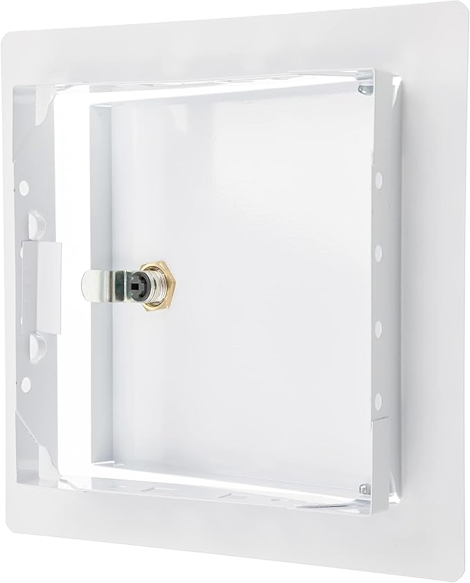 6" x 6" Lockable White Metal Access Panel. Service Shaft Door Panel with Key. Plumbing, Electricity, Heating, Alarm Wall Access Panel for Drywall. Bathroom Services Access Hole Cover.
