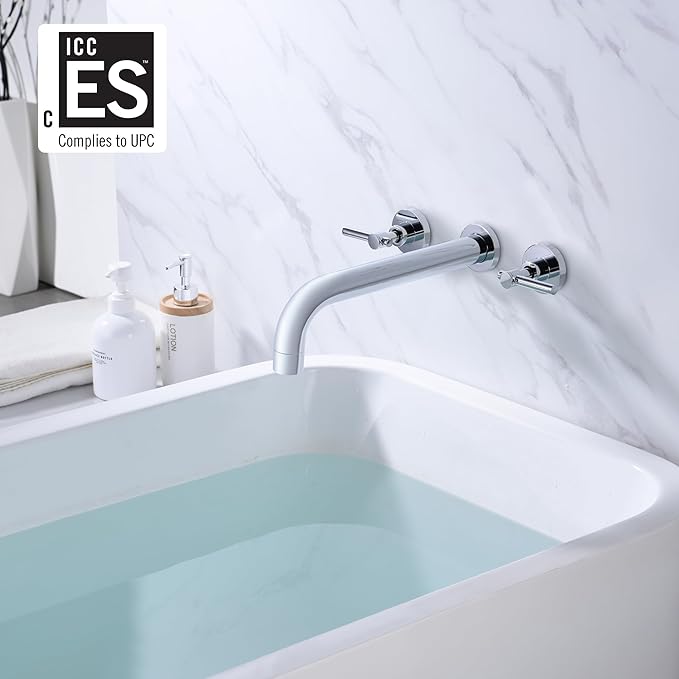 sumerain Bathroom Wall Mount Bath Tub Faucet, Extra Long Spout with High Flow, Chrome Finish