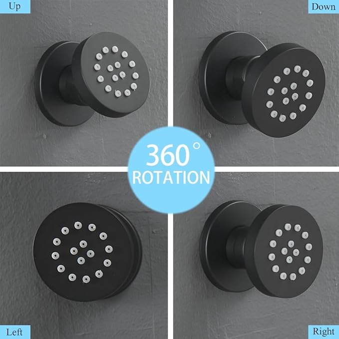 Matte Black Round Shower Faucet Set with Body Jets 10 Inch Shower Head Handheld Shower Combo Set High Pressure Ceiling Mount with Rough-in Valve