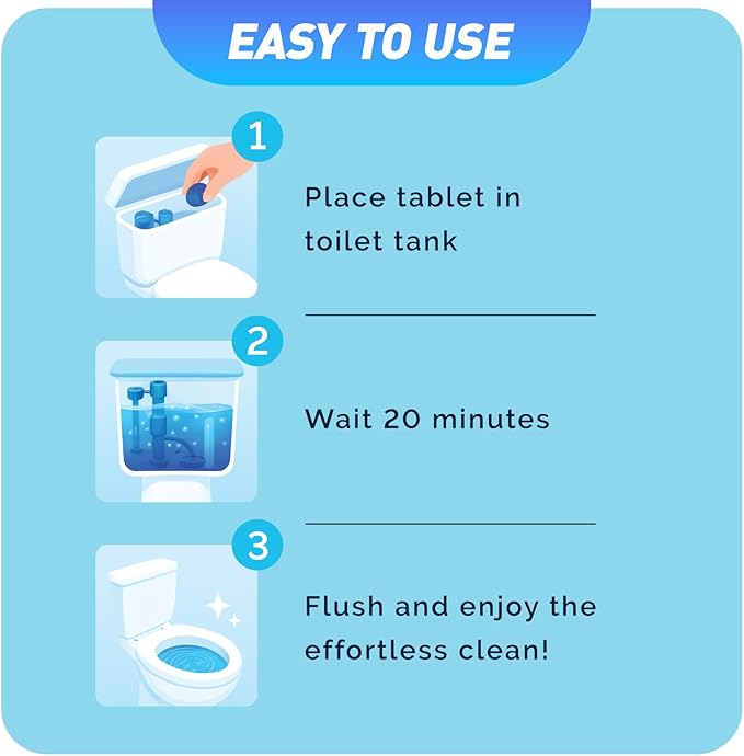 Automatic Toilet Bowl Cleaner Tablets 40 Pack, Long-Lasting Drop-in Tank Tablets with Sustained-Release Technology, Fight Tough Stains & Odors, Household & Commercial Use, Compatible with Most Toilets