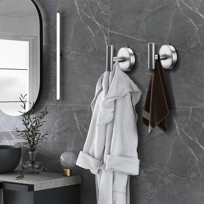 DGYB Large Suction Cup Hooks for Shower Set of 4 - Brushed Nickel Towel Hooks for Bathrooms - Stainless Steel Removable Wall Hooks - 15 Lb Heavy Duty Hanging