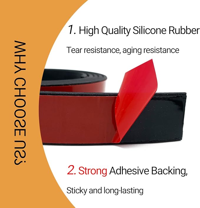 Rubber Seal Strips, Rubber Sheets, Rolls & Strips with Adhesive Backing for DIY Gaskets Material, Warehouse Sealing, Home Application Weather Striping (1” Wide x 1/16" Thick x 10' Long), Black