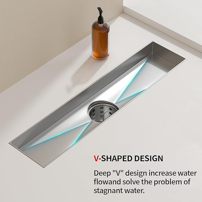 Linear Shower Drain, 304 Stainless Steel with Adjustable Leveling Feet, Hair Strainer,Reversely Install Place to Create an Invisible Floor Drain - Silver -54-Inch