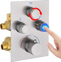 Modern Push Button 3 Way Thermostatic Shower Valve, Concealed 3 Outlet Multi Function Brass Mixer Shower Diverter Valve Kit Can Control Flow and On-Off Simultaneously, Brushed Nickel
