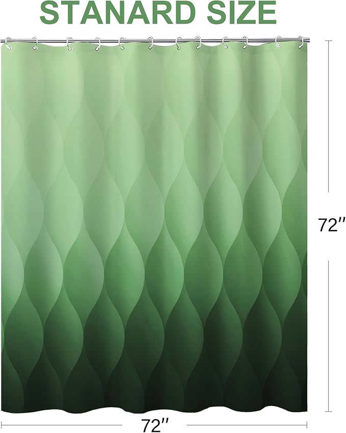 Green Ombre Shower Curtain, Modern Geometric Shower Curtain Set, Washable Polyester Fabric for Bathroom, Weighted Hem, 72 x 72 inch
