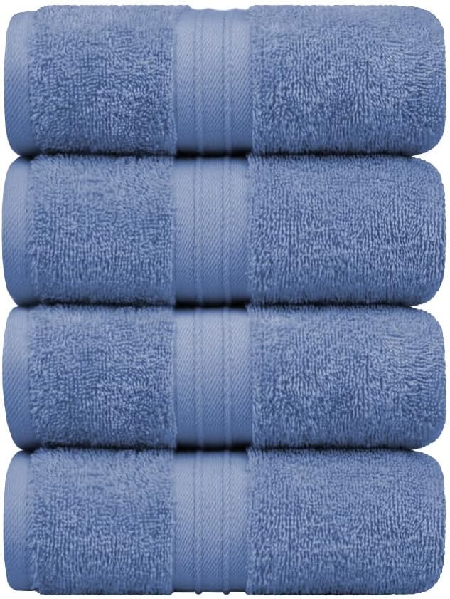 Hand Towels Pack of 4 - Extra Soft & Decorative, Large (16"x 28") 100% Cotton, Luxury, Thick, Plush - Versatile, Perfect as Bathroom and Hotel Towel, Hand Towels for Bathroom - Sky Blue