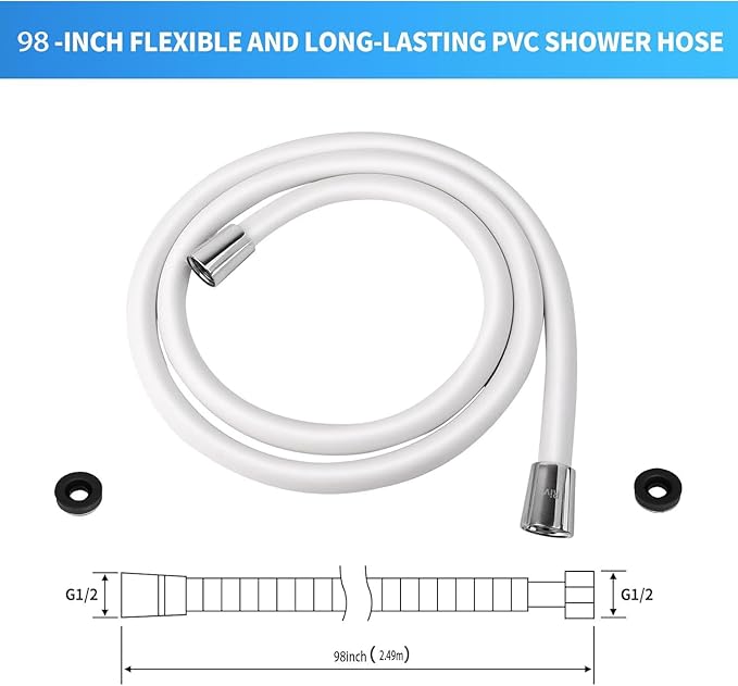 98" PVC Shower Hose Replacement Handheld Kink Free Stainless Steel Shower Head Wand Hose Extension Extra Long with Brass Insert and Nut, Durable & Flexible for Pet Bathing Cleaning