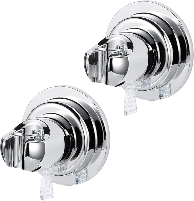 [2 Pack] Suction Cup Shower Head Holder for Elderly, Removeable Showerhead Holder for Minors, Adjustable Hand held Shower Head Holder, No Drilling Bathroom & Bathtub Wall Mount Shower Hanger