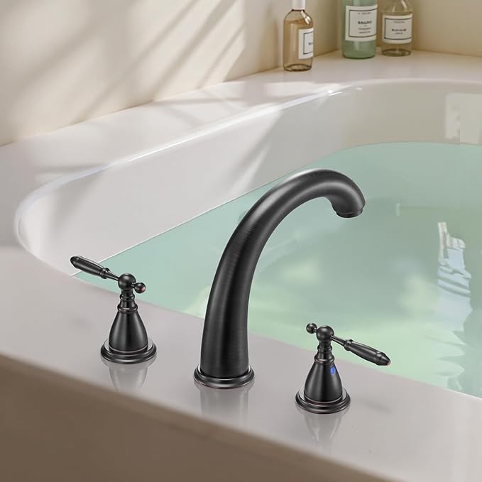 VEVOR Roman Tub Faucet, 3 Hole Waterfall Bathtub Faucet, Gooseneck Bath Tubs Faucets Set with 2 Handles, Roman Tub Faucets Deck Mount for Pet Washing, Adult Bathing, Bronze, Temperature Control