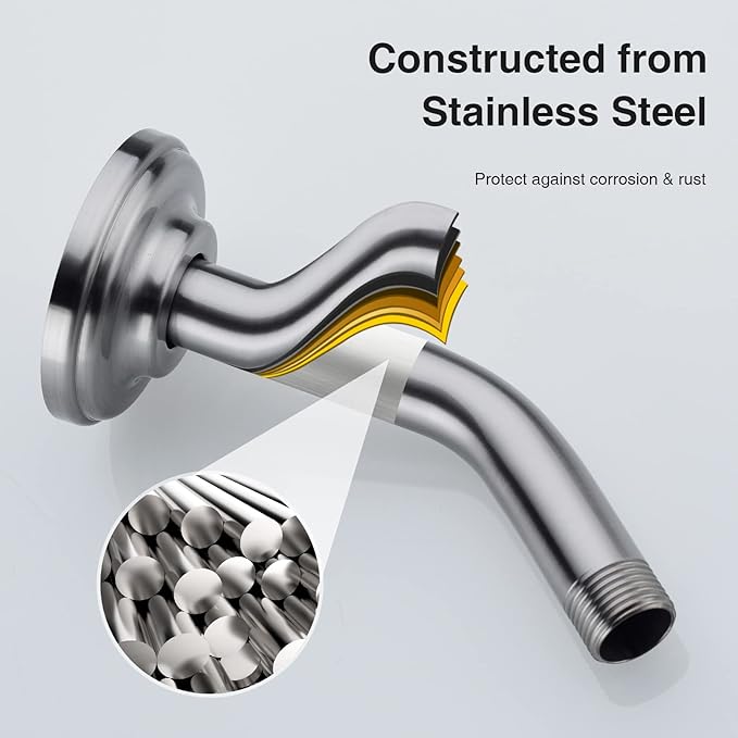 6 Inch Angled Shower Arm with Flange Stainless Steel Wall Mounted Extension Arm for Top Shower Head,Brushed Nickel