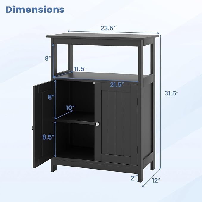 COSTWAY Bathroom Floor Storage Cabinet, Modern Wooden Freestanding Storage Organizer with 2 Doors, 3-Level Adjustable Shelf, for Entryway, Living Room, Kitchen (Black)