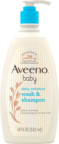 Aveeno Baby Daily Moisture Gentle Body Wash & Shampoo with Oat Extract, 2-in-1 Baby Bath Wash & Hair Shampoo, Tear- & Paraben-Free for Hair & Sensitive Skin, Lightly Scented, 18 fl. oz