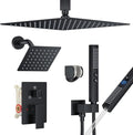 Shower Faucet Set, Ceiling Mount Shower System 12-inch & 6-inch Dual Shower Head Set with 2 in 1 Handheld Spray Rain Shower Faucet Head with Rough-in Valve and Shower Trim Kit, Matte Black