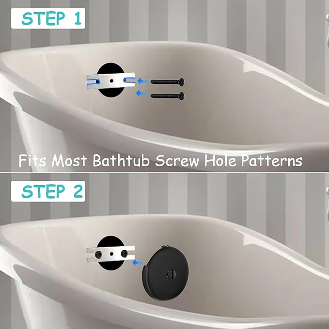 Single Hole Bathtub Drain Cover 1/8", Universal Bathtub Overflow Drain Cover with One Matching Screw for Waste and Over Flow, Tub Overflow Cover Fits Most Standard Bath Tub Drains (2PCS) (Black)