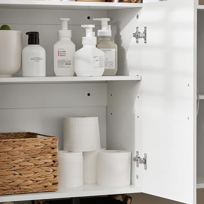 Haotian Wall Cabinet for Laundry Room, Wall Storage Medicine Cabinet for Bathroom Kitchen Garage, Linen Tower Bath Cabinet with Shelf, White FRG231-L-W