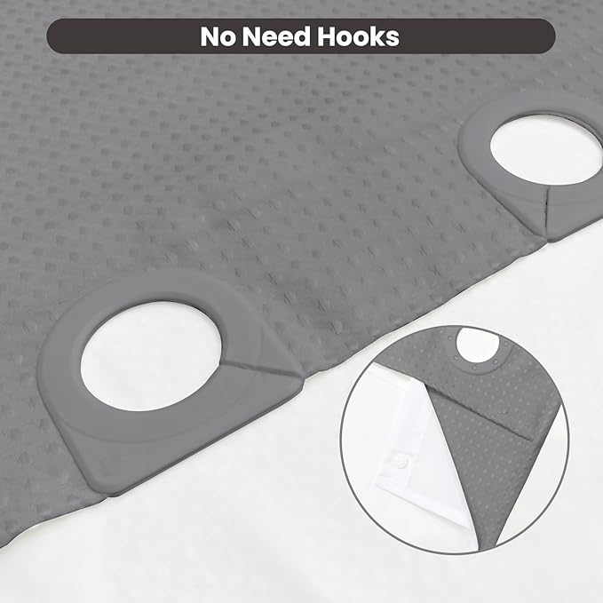 Inhousolu No Hook Waffle Weave Shower Curtain with Removable Snap in Fabric Liner Set for Bathroom, 230 GSM Heavy Duty Weighted Hem, Water Repellent Washable Bath Curtains, 72 x 78 Inch, Grey