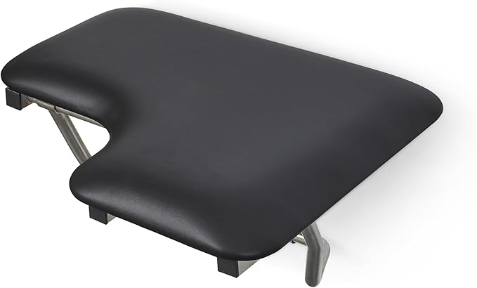 26" x 22.5" Black Padded Cushion Wall Mount Folding Left-Handed Transfer Bench Shower Seat, ADA Compliant