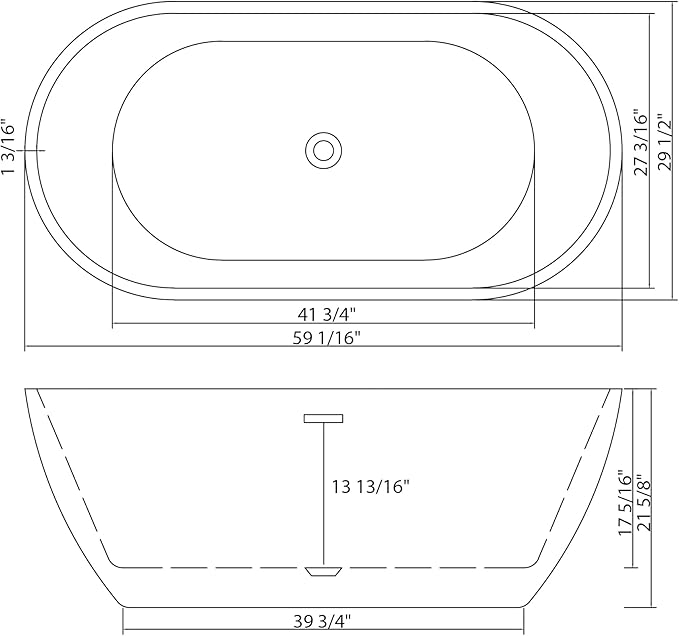 Logmey 59 Inch White Acrylic Freestanding Bathtub with Overflow Oval Shape Soaking Tub for Classic and Modern Bathrooms Chrome, Drain & Overflow Assembly Included