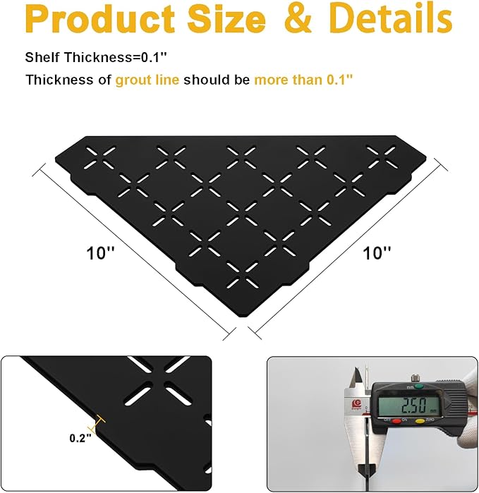 Recessed Corner Shower Shelf, 10" SUS304 Stainless Steel, Heavy Duty Shower Shelf, Grout in Bathroom Shelves for Tile Walls (2 Pack, Cross-Matte Black)
