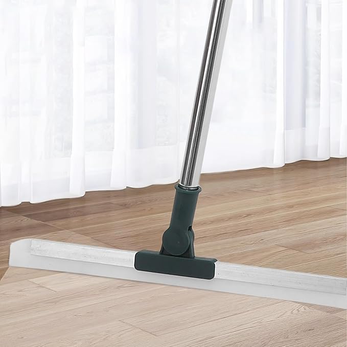 Silicone Squeegee with Rotating Head and Extendable Long Handle Scratch-Resistant Floor and Tile Cleaner for Bathroom Kitchen Reusable Adjustable Floor Squeegee Broom for Shower