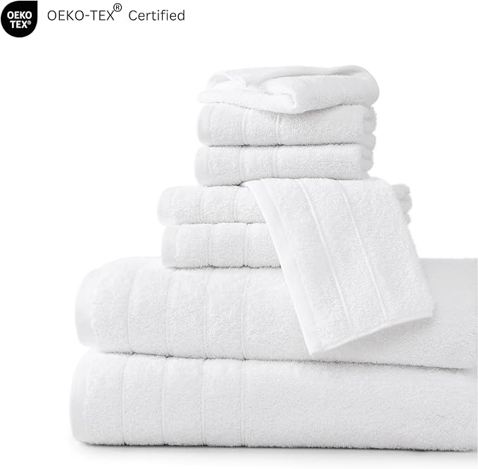 Casa Platino 100% Cotton Luxury Bathroom Towel Set - 8 Pcs - Super Soft, Fluffy & Highly Absorbent - 2 Large Bath Towels, 4 Washcloths, 2 Hand Towels - Complete Family Pack - White Bath Towel Set