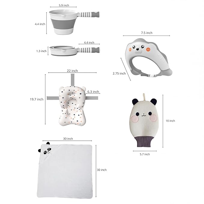 VASTIO™ 6-in-1 Collapsible Baby Bathtub Set – Foldable Baby Bath Tub for Newborn to Toddler, Portable Baby Bath Set with Cushion, Cap, Sponge, Rinse Cup & Towel – All-in-One Baby Bathing Essentials