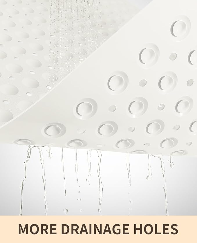 Yolife Extra Large TPE Shower Mat, 47.2" L x 31.5" W Anti Slip Bath Mat with Drain Holes and Suction Cups, Large Size Mat More Suitable for Shower Stall, No Odor, Heavy Mat (White, 47.2" x 31.5")