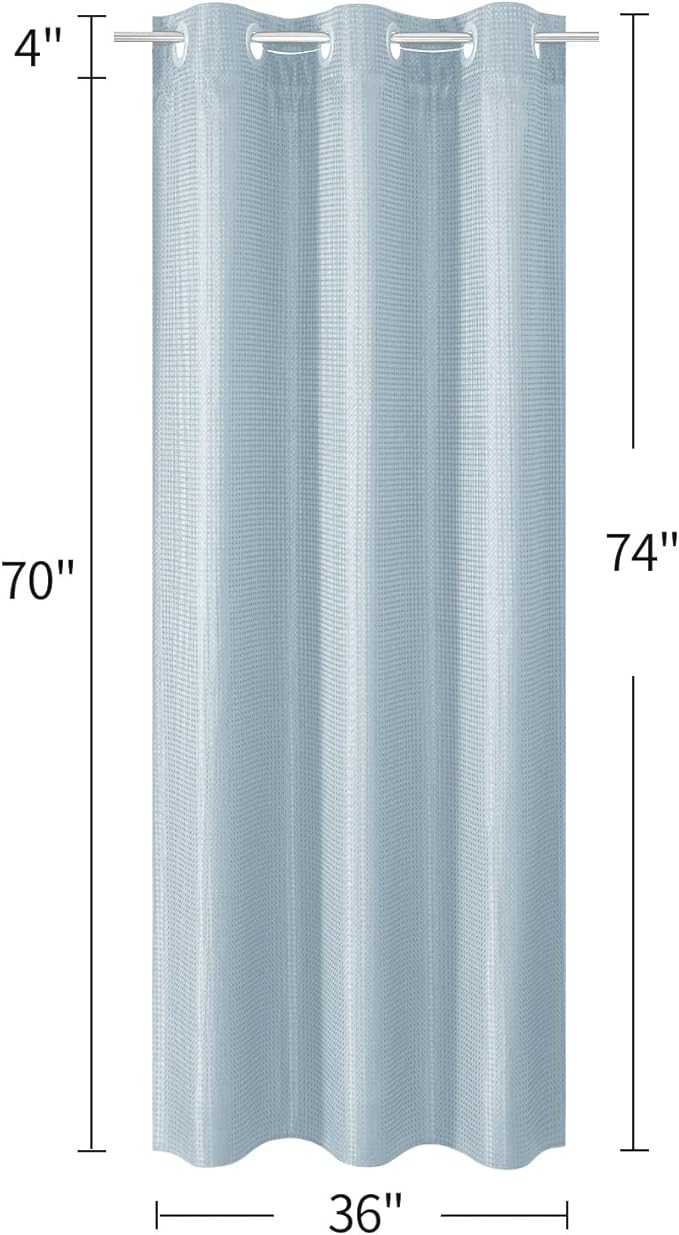 MitoVilla Blue Waffle Small Stall Shower Curtain Liner Set 36 x 74, No Hooks Required Half Size Narrow Fabric Cloth Shower Curtain Set with Snap-in Liner for Modern Bathroom Decor, Fog Blue