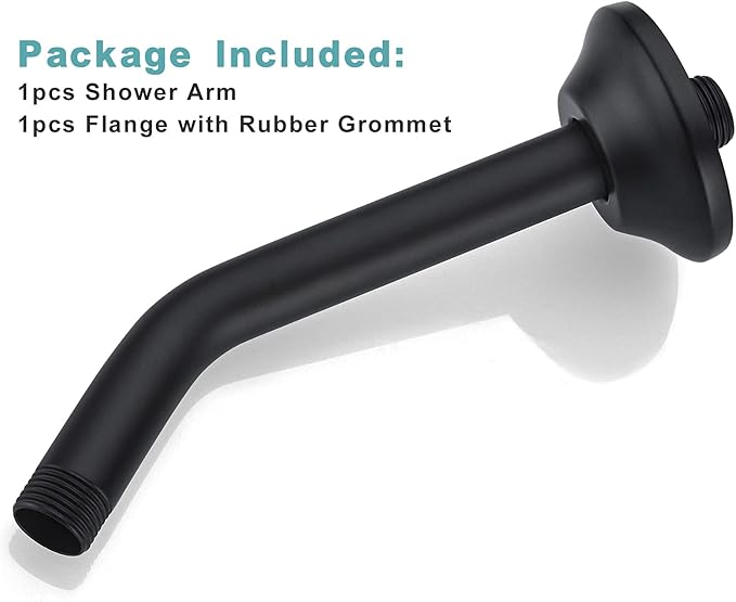 BESTILL Wall Mounted 8 Inch Shower Head Arm, Shower Arm and Flange Included, Matte Black