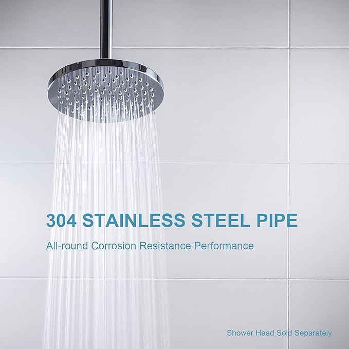 OFFO Shower Arm with Flange, 10 in Ceiling Mount Replacement Rain Shower Head Straight Arm Ceiling-Mounted For Fixed Shower Head & High Pressure Rain, Chrome