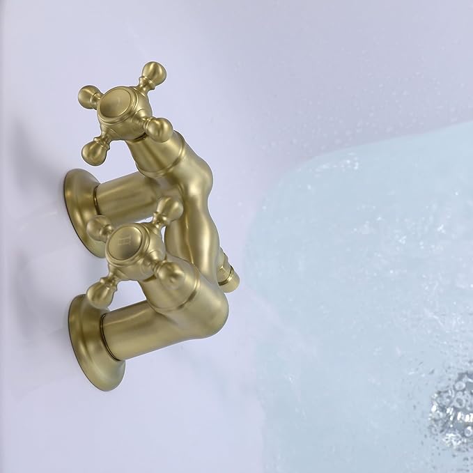 SUMERAIN 3-3/8" Tub Wall Mount Clawfoot Bathtub Faucet Two Cross Handles Brushed Gold