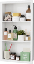 Stainless Steel Recessed Medicine Cabinet 14''*24'', Rust-Proof Metal Wall Niche, in Wall Shower Niche Shelf Insert Replacement, Recessed Medicine Cabinets for Drywall, Bathroom Storage, White