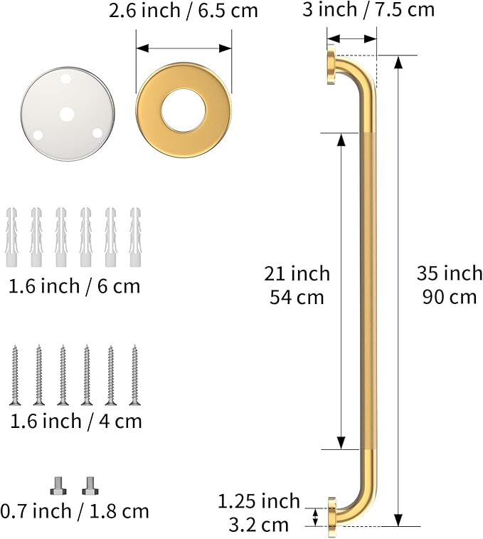 32 Inch Anti Slip Shower Grab Bar Gold, Munzong 2 Pack Bathroom Grab Bar, Knurled Bathroom Balance Bar,Safety Hand Rail Support Handicap Elderly Injury Senior Assist Bath Handle